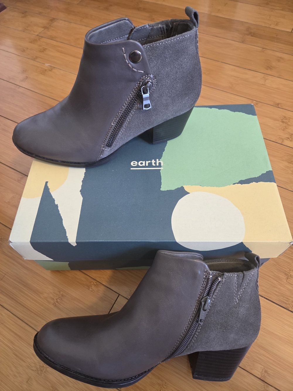 Earth Grey Suede & Leather Ankle Boot - Size 8 Like New